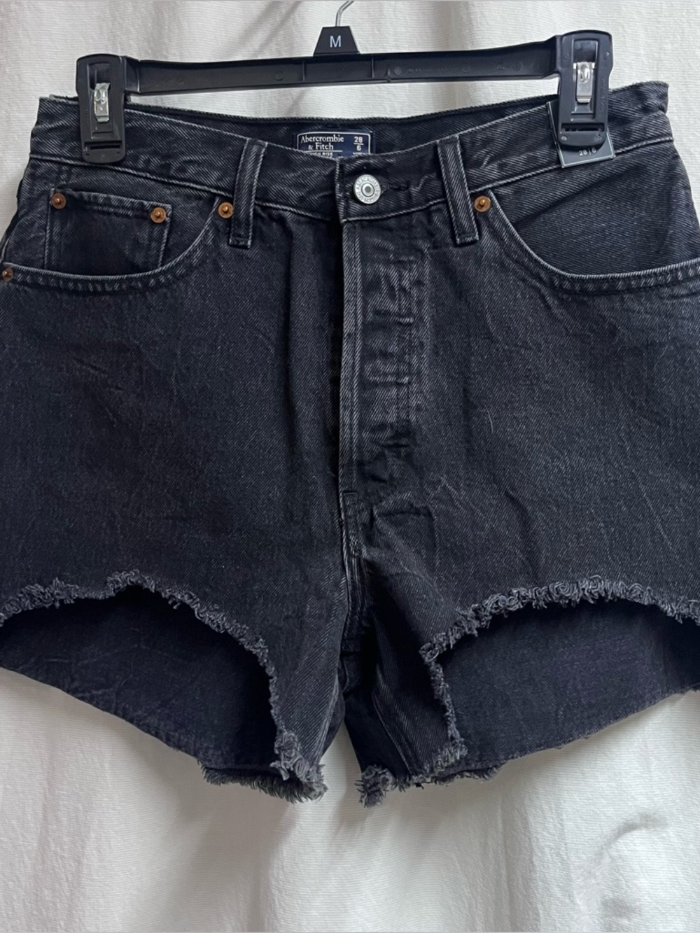 Abercrombie & Fitch Black High-Waist Frayed Denim Shorts